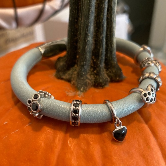 Endless Leather Bracelet w/7 SS Charms - Picture 2 of 5